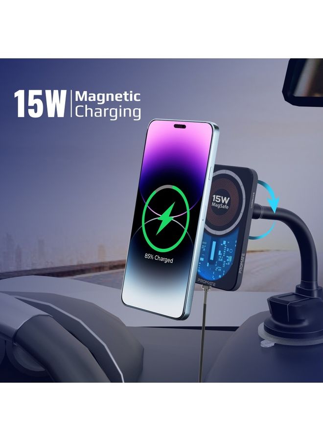 PROMATE - 15W Car Wireless Charger, Premium Transparent MagSafe with 360 Degree Rotatable Design, Dual Mounting Options, Strong Magnetic Hold and Qi Charging, LucidMount-15 Black - Image 1