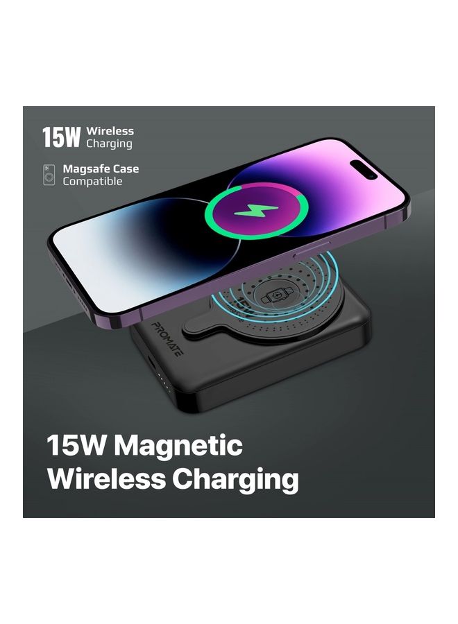 PROMATE - 10000 mAh 10000mAh Magnetic Wireless Power Bank, Dual 15W MagSafe Portable Charger with 3W Apple Watch Charging Pad and 20W USB-C Power Delivery, PowerMag-Duo Black - Image 1