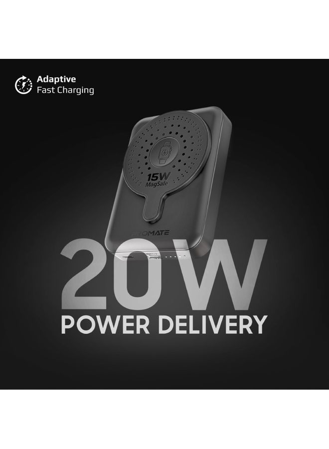 PROMATE - 10000 mAh 10000mAh Magnetic Wireless Power Bank, Dual 15W MagSafe Portable Charger with 3W Apple Watch Charging Pad and 20W USB-C Power Delivery, PowerMag-Duo Black - Image 1
