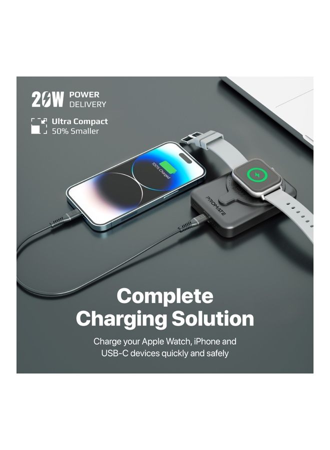 PROMATE - 10000 mAh 10000mAh Magnetic Wireless Power Bank, Dual 15W MagSafe Portable Charger with 3W Apple Watch Charging Pad and 20W USB-C Power Delivery, PowerMag-Duo Black - Image 1