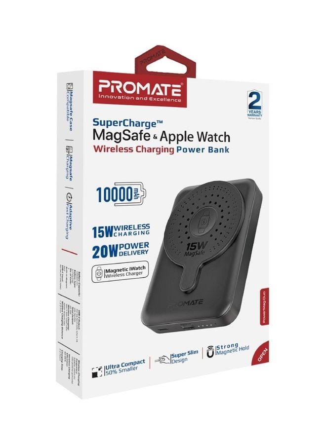 PROMATE - 10000 mAh 10000mAh Magnetic Wireless Power Bank, Dual 15W MagSafe Portable Charger with 3W Apple Watch Charging Pad and 20W USB-C Power Delivery, PowerMag-Duo Black - Image 1