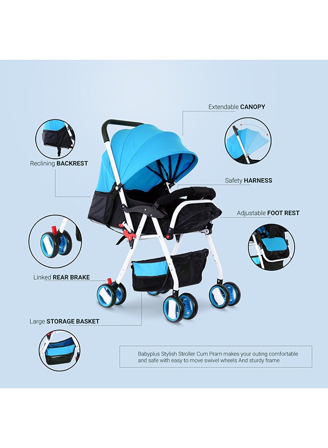 BABY PLUS - Baby Pram Stroller With Compact And Reversible Handlebar, Footrest, Cushion 5 Point Safety Belt - Image 1