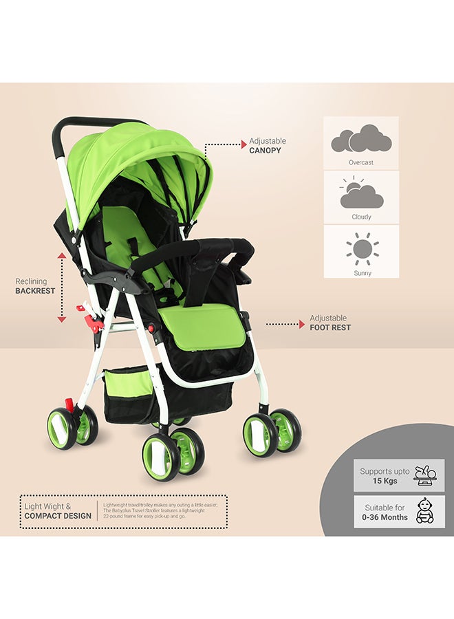 BABY PLUS - Two Tray One Hand Fold Multi Position Recline Baby Stroller With Large Canopy And Shopping Basket - Image 1
