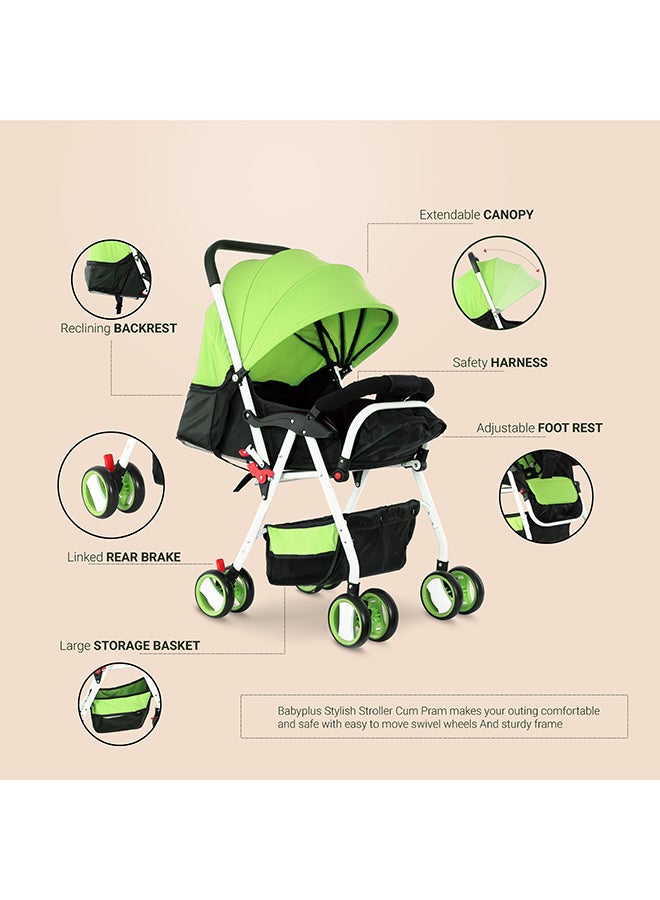 BABY PLUS - Two Tray One Hand Fold Multi Position Recline Baby Stroller With Large Canopy And Shopping Basket - Image 1