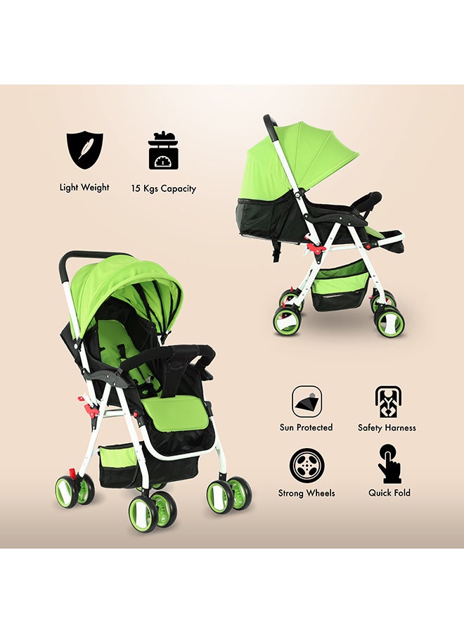 BABY PLUS - Two Tray One Hand Fold Multi Position Recline Baby Stroller With Large Canopy And Shopping Basket - Image 1