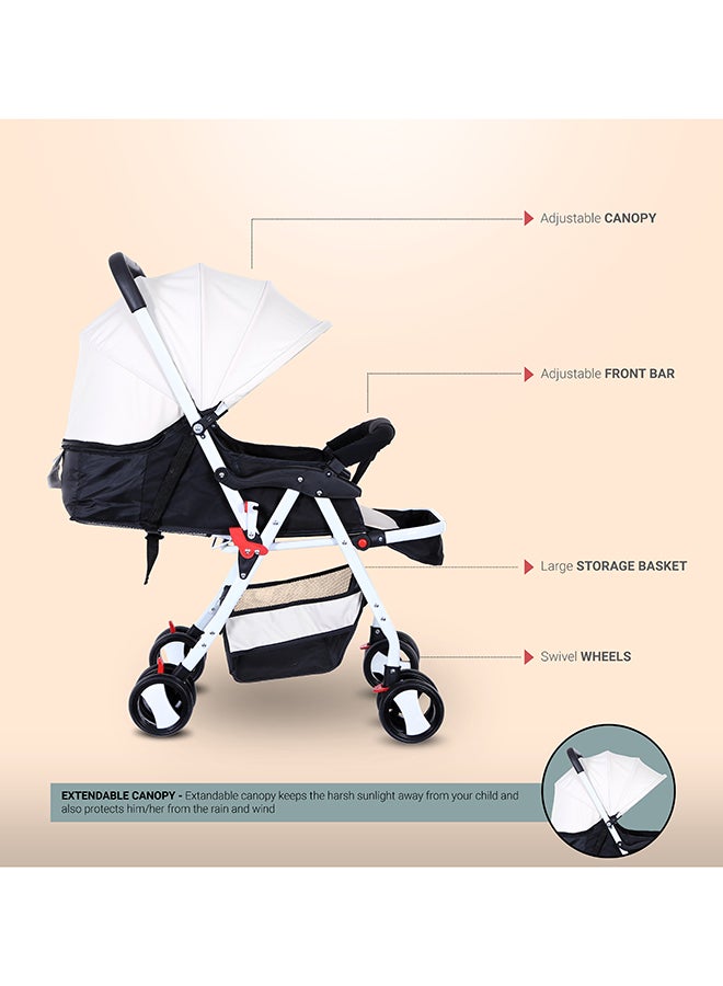 BABY PLUS - Adjustable Baby Stroller Cum Pram With Compact And Reversible Handlebar With Safety Belt, Wheels - Image 1