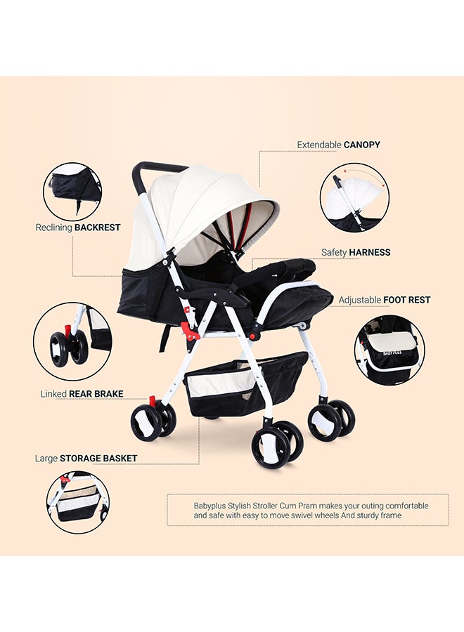 BABY PLUS - Adjustable Baby Stroller Cum Pram With Compact And Reversible Handlebar With Safety Belt, Wheels - Image 1