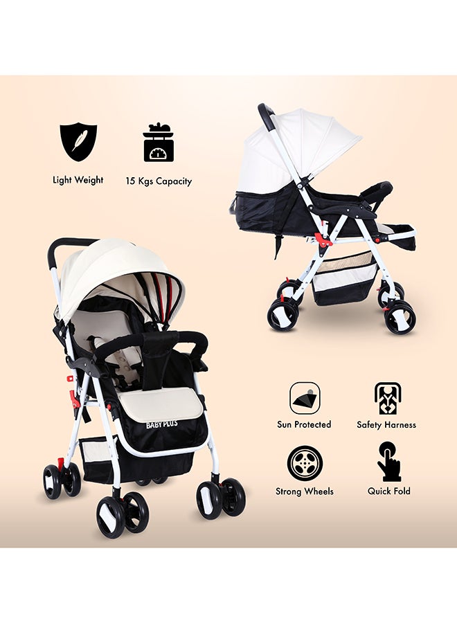 BABY PLUS - Adjustable Baby Stroller Cum Pram With Compact And Reversible Handlebar With Safety Belt, Wheels - Image 1