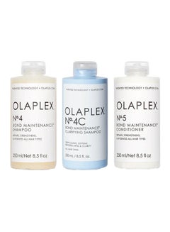 Olaplex No 4 Bond Shampoo 250ml No 4C Clarifying Shampoo 250ml And No 5 Bond Conditioner 250ml Bundles 750ml  - Image 1