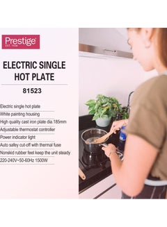 Prestige Electric Hot Plate - Single Burner Stove with Adjustable Temperature Control and Overheat Protection for Cooking Convenience 1500 W PR81523 White  - Image 3