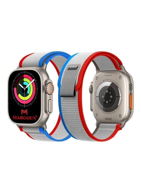 Apple Watch Trail Band 49Mm 45Mm 44Mm 42Mm Nylon Woven Sport Strap For iWatch Series Ultra 8 7 SE 6 5 4 3 2 7 Grey/Red/Blue
