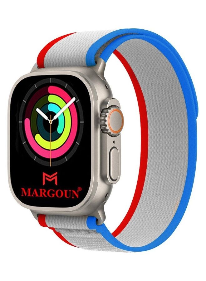MARGOUN - Apple Watch Trail Band 49Mm 45Mm 44Mm 42Mm Nylon Woven Sport Strap For iWatch Series Ultra 8 7 SE 6 5 4 3 2 7 Grey/Red/Blue - Image 1