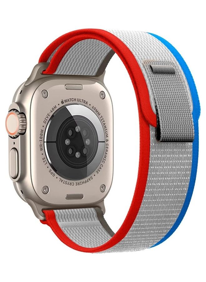 MARGOUN - Apple Watch Trail Band 49Mm 45Mm 44Mm 42Mm Nylon Woven Sport Strap For iWatch Series Ultra 8 7 SE 6 5 4 3 2 7 Grey/Red/Blue - Image 1