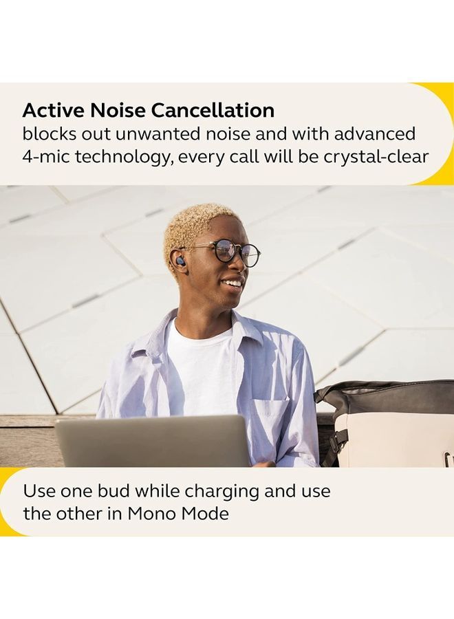 Elite 4 True Wireless Earbuds Active Noise Cancelling Headphones Discreet And Comfortable Bluetooth Earphones With Spotify Tap Playback Google Fast Microsoft Swift Pair Navy Blue