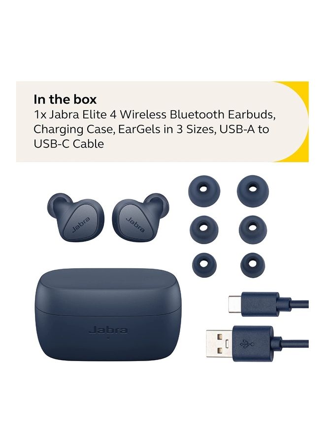 Elite 4 True Wireless Earbuds Active Noise Cancelling Headphones Discreet And Comfortable Bluetooth Earphones With Spotify Tap Playback Google Fast Microsoft Swift Pair Navy Blue