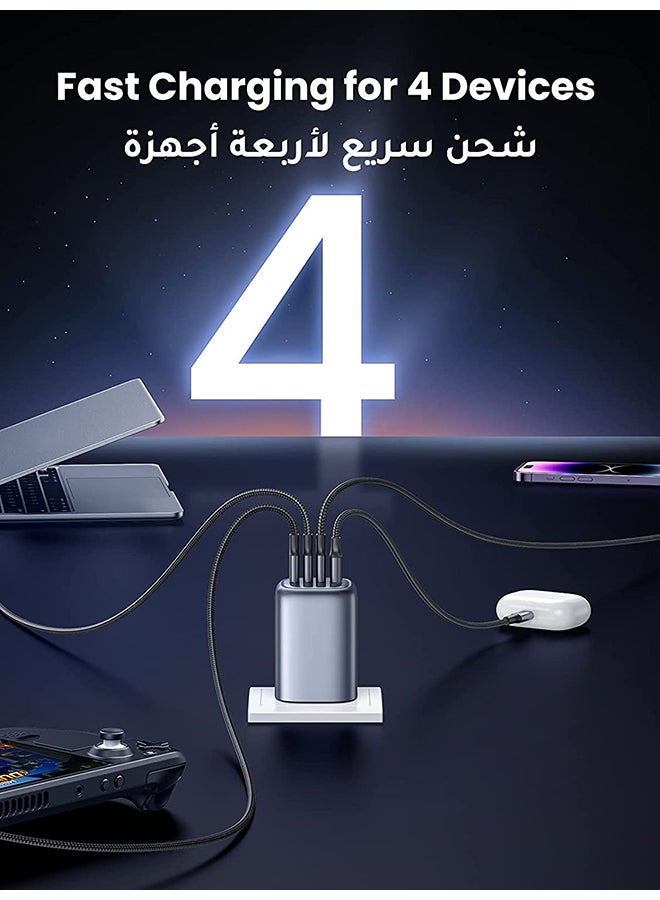 شاحن GaN 100W سريع 4 منافذ تايب سي قابس جداري يواس بي سي محول لابتوب متوافق مع ماك بوك برو / ماك بوك اير / لينوفو / HP / هواوي / ايفون / سامسونج جالاكسي / ون بلس / شاومى / بنك الطاقة والأجهزة الأخرى لون أسود - v1681460711/N53340773A_7