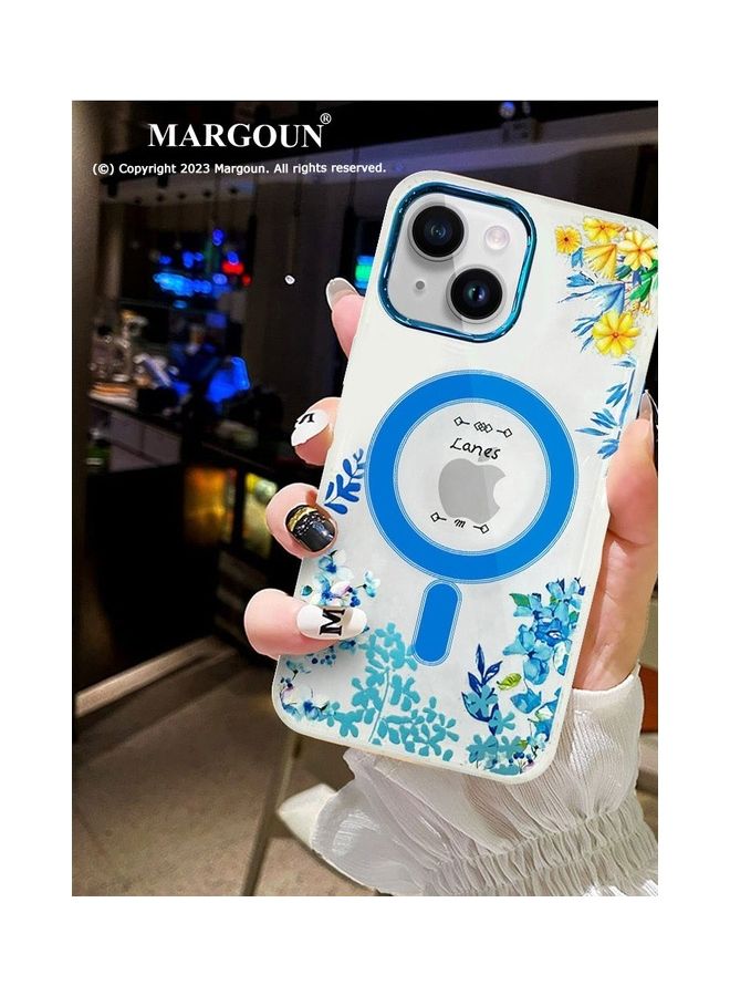 MARGOUN - Case For Apple iPhone 13 Romantique Floral Design Fashion Flower Compatible With MagSafe And Wireless Charging Cover Blue - Image 1