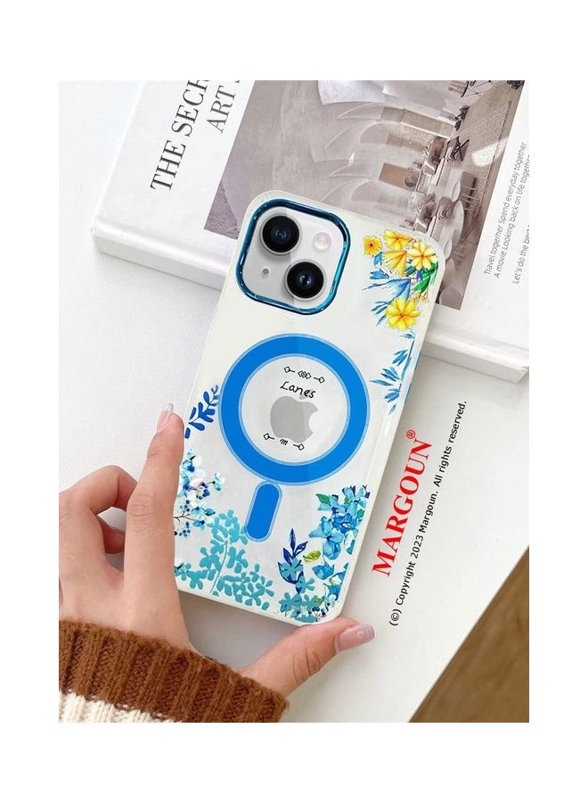 MARGOUN - Case For Apple iPhone 13 Romantique Floral Design Fashion Flower Compatible With MagSafe And Wireless Charging Cover Blue - Image 1