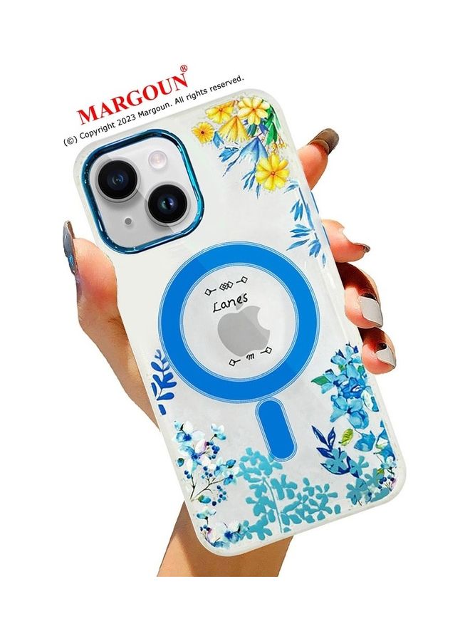 MARGOUN - Case For Apple iPhone 13 Romantique Floral Design Fashion Flower Compatible With MagSafe And Wireless Charging Cover Blue - Image 1