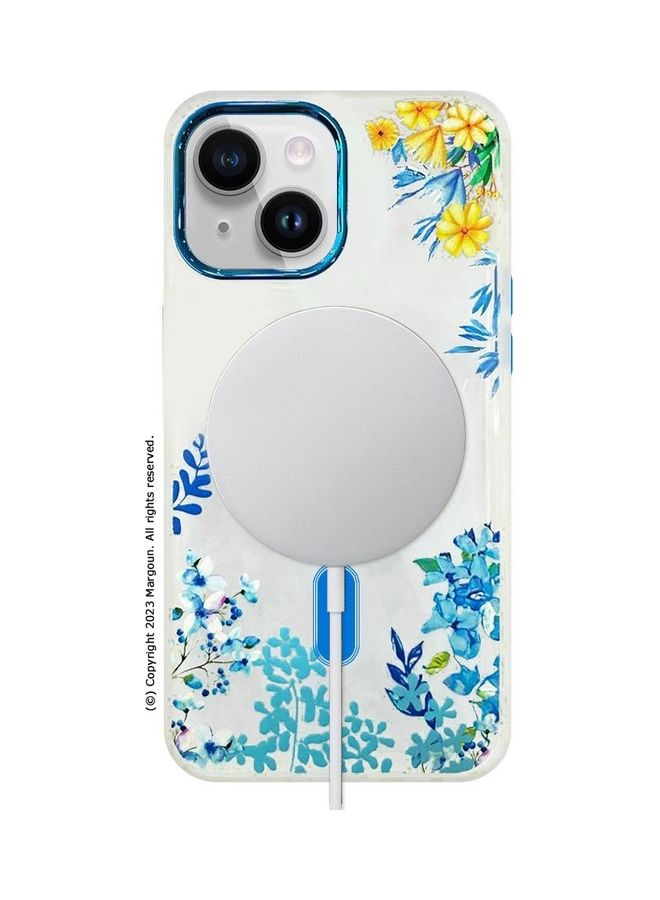 MARGOUN - Case For Apple iPhone 13 Romantique Floral Design Fashion Flower Compatible With MagSafe And Wireless Charging Cover Blue - Image 1