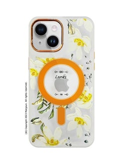Case For Apple iPhone 14 Romantique Floral Design Fashion Flower Compatible With MagSafe And Wireless Charging Cover Yellow