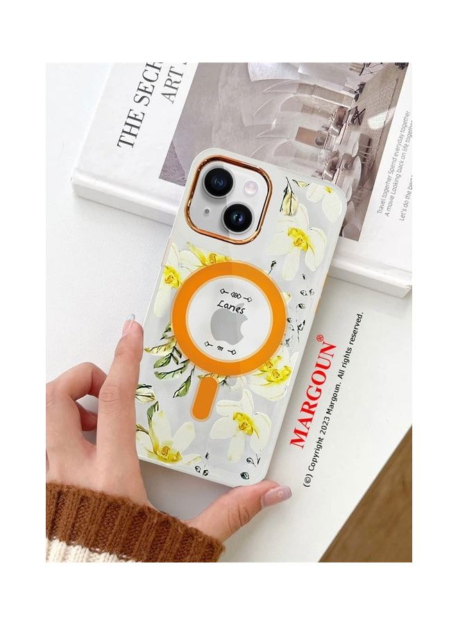 MARGOUN - Case For Apple iPhone 14 Romantique Floral Design Fashion Flower Compatible With MagSafe And Wireless Charging Cover Yellow - Image 1