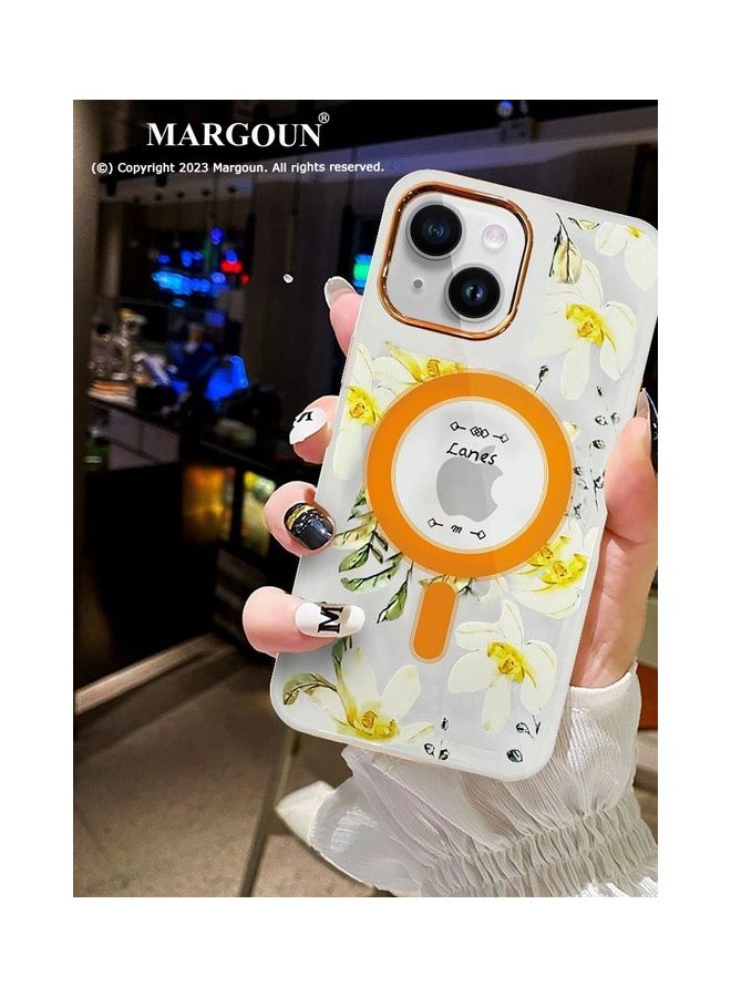 MARGOUN - Case For Apple iPhone 14 Romantique Floral Design Fashion Flower Compatible With MagSafe And Wireless Charging Cover Yellow - Image 1