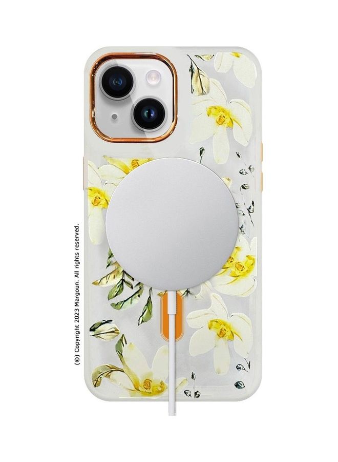 MARGOUN - Case For Apple iPhone 14 Romantique Floral Design Fashion Flower Compatible With MagSafe And Wireless Charging Cover Yellow - Image 1