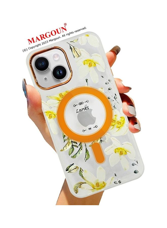 MARGOUN - Case For Apple iPhone 14 Romantique Floral Design Fashion Flower Compatible With MagSafe And Wireless Charging Cover Yellow - Image 1