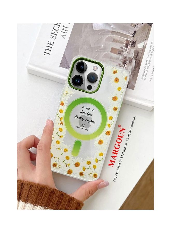 MARGOUN - Case For Apple iPhone 13 Pro Max Romantique Floral Design Fashion Flower Compatible With MagSafe And Wireless Charging Cover Green - Image 1