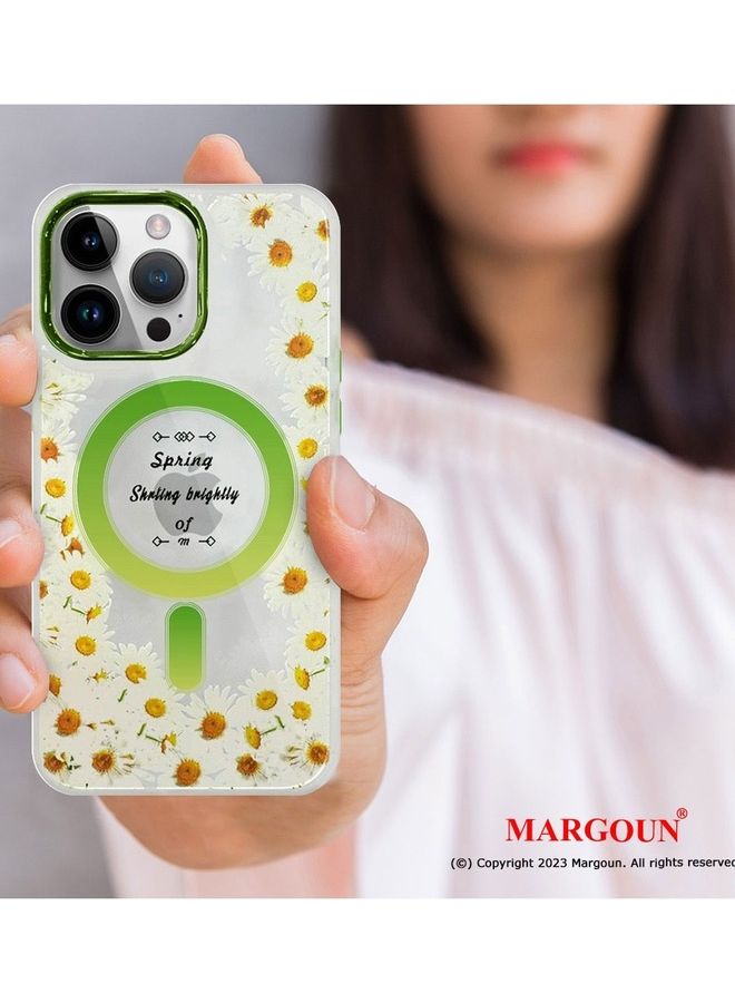 MARGOUN - Case For Apple iPhone 13 Pro Max Romantique Floral Design Fashion Flower Compatible With MagSafe And Wireless Charging Cover Green - Image 1