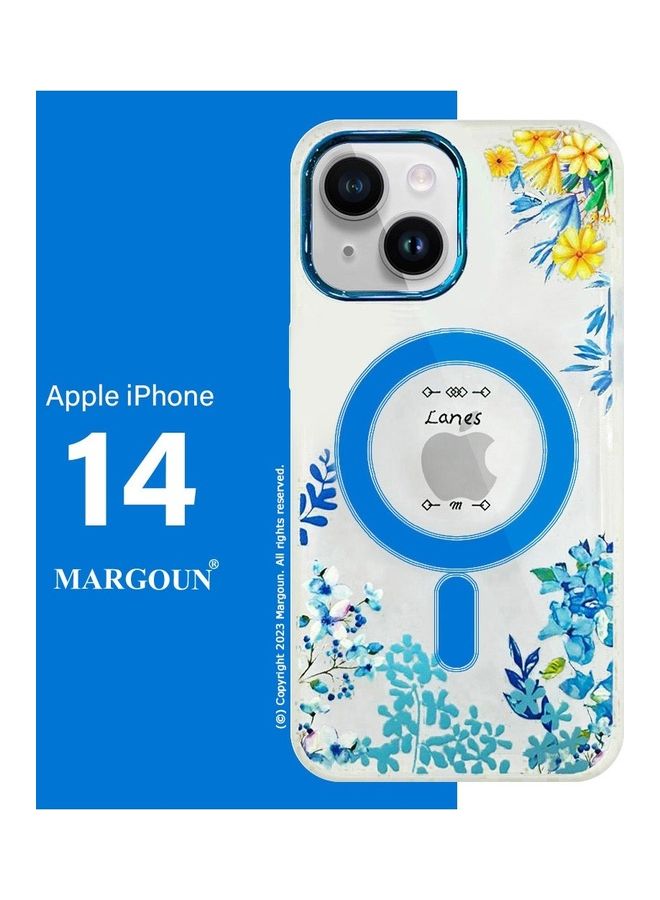 مارجون Case For Apple iPhone 14 Romantique Floral Design Fashion Flower Compatible With MagSafe And Wireless Charging Cover Blue - Image 4