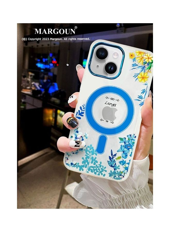 مارجون Case For Apple iPhone 14 Romantique Floral Design Fashion Flower Compatible With MagSafe And Wireless Charging Cover Blue - Image 5