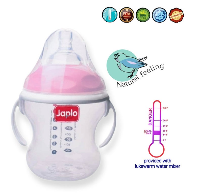 Japlo Nana Natural Feeding Bottle , for natural feeling like the sensation of breastfeeding , with Anti-colic nipple & Lukewarm water mixer 260 ml (seprate handes)  - Image 2