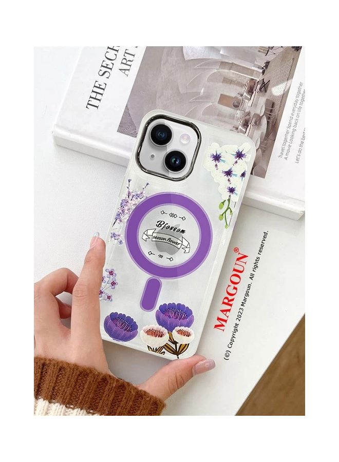 MARGOUN - Case For Apple iPhone 14 Plus Romantique Floral Design Fashion Flower Compatible With MagSafe And Wireless Charging Cover Purple - Image 1