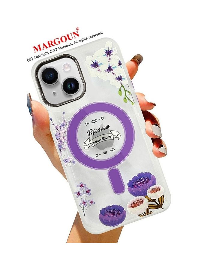 MARGOUN - Case For Apple iPhone 14 Plus Romantique Floral Design Fashion Flower Compatible With MagSafe And Wireless Charging Cover Purple - Image 1
