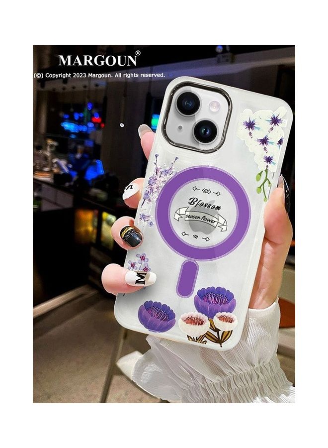 MARGOUN - Case For Apple iPhone 14 Plus Romantique Floral Design Fashion Flower Compatible With MagSafe And Wireless Charging Cover Purple - Image 1