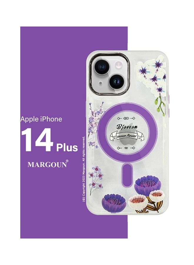 MARGOUN - Case For Apple iPhone 14 Plus Romantique Floral Design Fashion Flower Compatible With MagSafe And Wireless Charging Cover Purple - Image 1