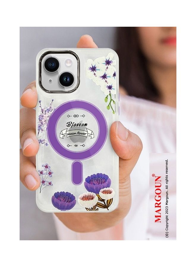 MARGOUN - Case For Apple iPhone 14 Plus Romantique Floral Design Fashion Flower Compatible With MagSafe And Wireless Charging Cover Purple - Image 1