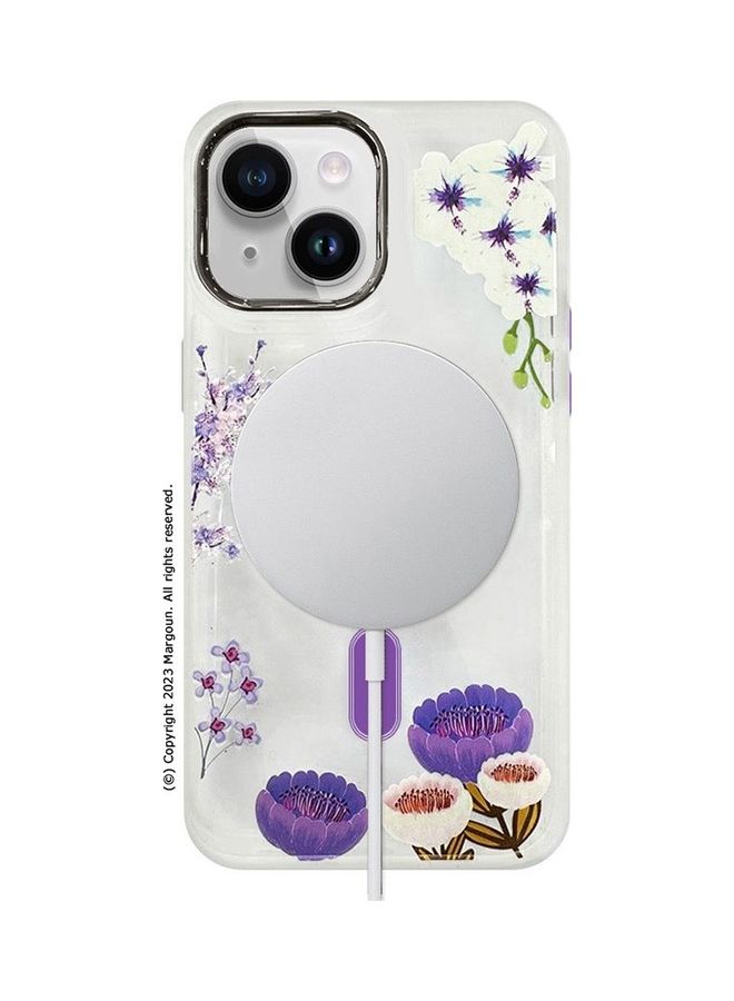 MARGOUN - Case For Apple iPhone 14 Plus Romantique Floral Design Fashion Flower Compatible With MagSafe And Wireless Charging Cover Purple - Image 1