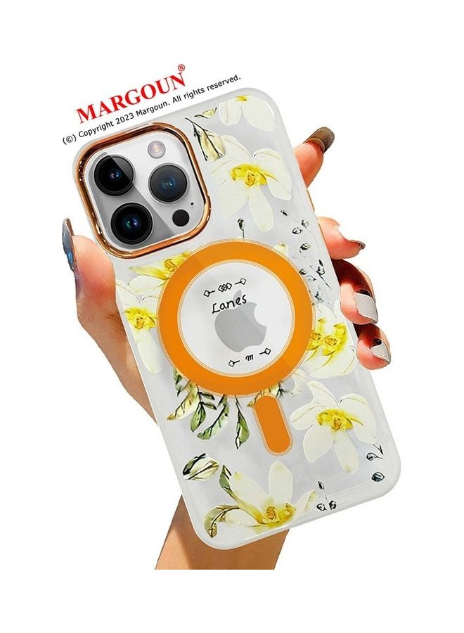 MARGOUN - Case For Apple iPhone 14 Pro Romantique Floral Design Fashion Flower Compatible With MagSafe And Wireless Charging Cover Yellow - Image 1