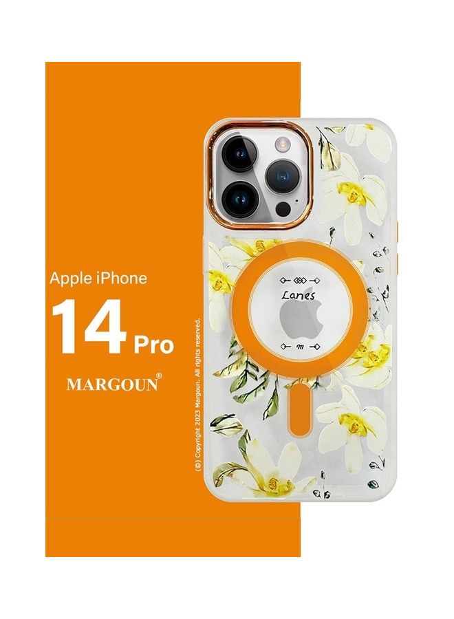 MARGOUN - Case For Apple iPhone 14 Pro Romantique Floral Design Fashion Flower Compatible With MagSafe And Wireless Charging Cover Yellow - Image 1
