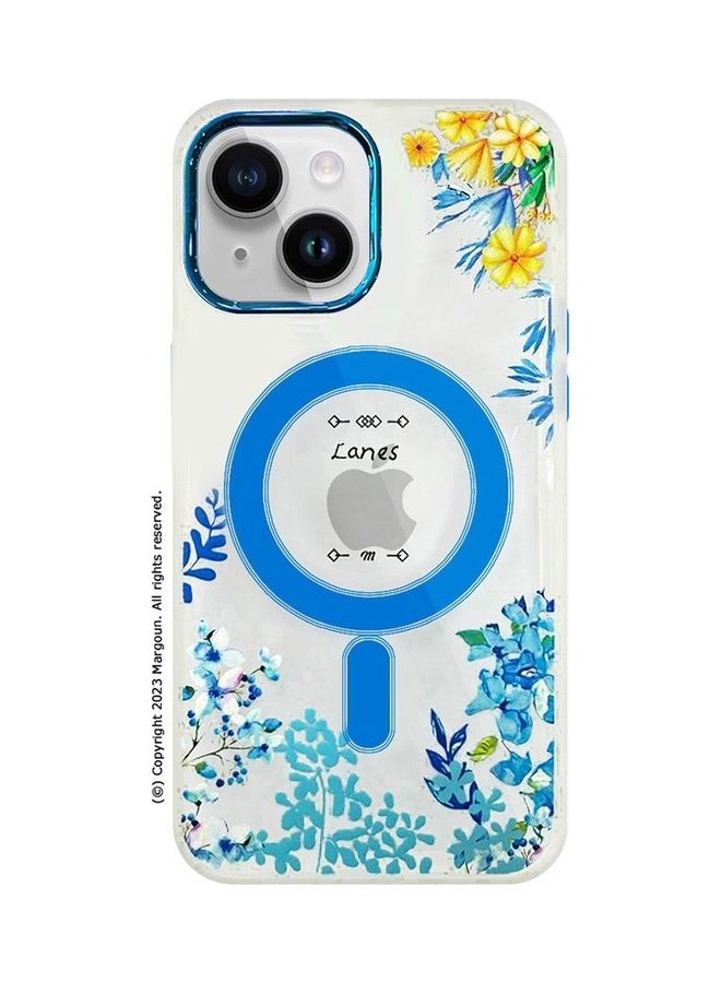 MARGOUN Case For Apple iPhone 14 Plus Romantique Floral Design Fashion Flower Compatible With MagSafe And Wireless Charging Cover Blue - Image 1