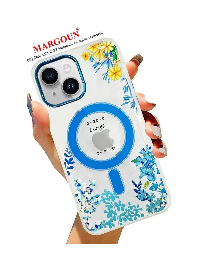 MARGOUN Case For Apple iPhone 14 Plus Romantique Floral Design Fashion Flower Compatible With MagSafe And Wireless Charging Cover Blue - Image 4