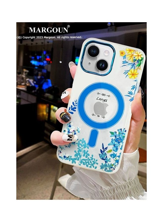 MARGOUN Case For Apple iPhone 14 Plus Romantique Floral Design Fashion Flower Compatible With MagSafe And Wireless Charging Cover Blue - Image 5