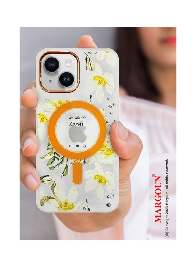 MARGOUN - Case For Apple iPhone 14 Plus Romantique Floral Design Fashion Flower Compatible With MagSafe And Wireless Charging Cover Yellow - Image 1