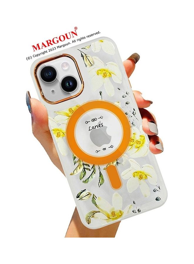 MARGOUN - Case For Apple iPhone 14 Plus Romantique Floral Design Fashion Flower Compatible With MagSafe And Wireless Charging Cover Yellow - Image 1
