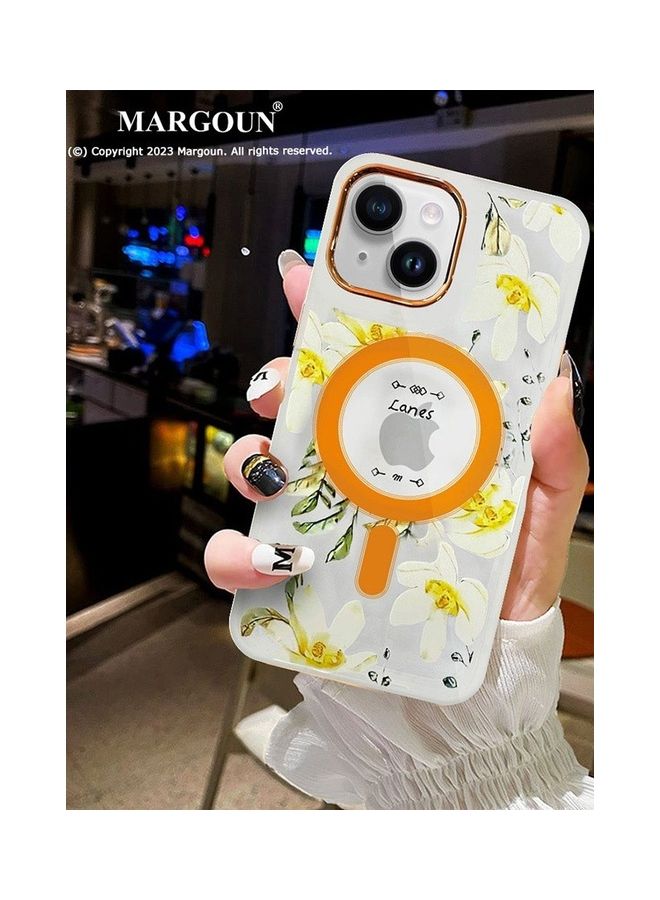 MARGOUN - Case For Apple iPhone 14 Plus Romantique Floral Design Fashion Flower Compatible With MagSafe And Wireless Charging Cover Yellow - Image 1