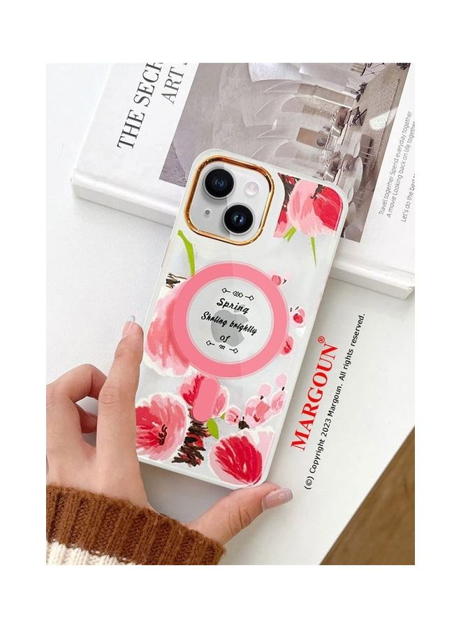 MARGOUN Case For Apple iPhone 14 Plus Romantique Floral Design Fashion Flower Compatible With MagSafe And Wireless Charging Cover Pink - Image 2