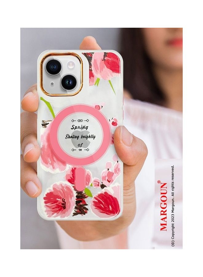 MARGOUN Case For Apple iPhone 14 Plus Romantique Floral Design Fashion Flower Compatible With MagSafe And Wireless Charging Cover Pink - Image 3